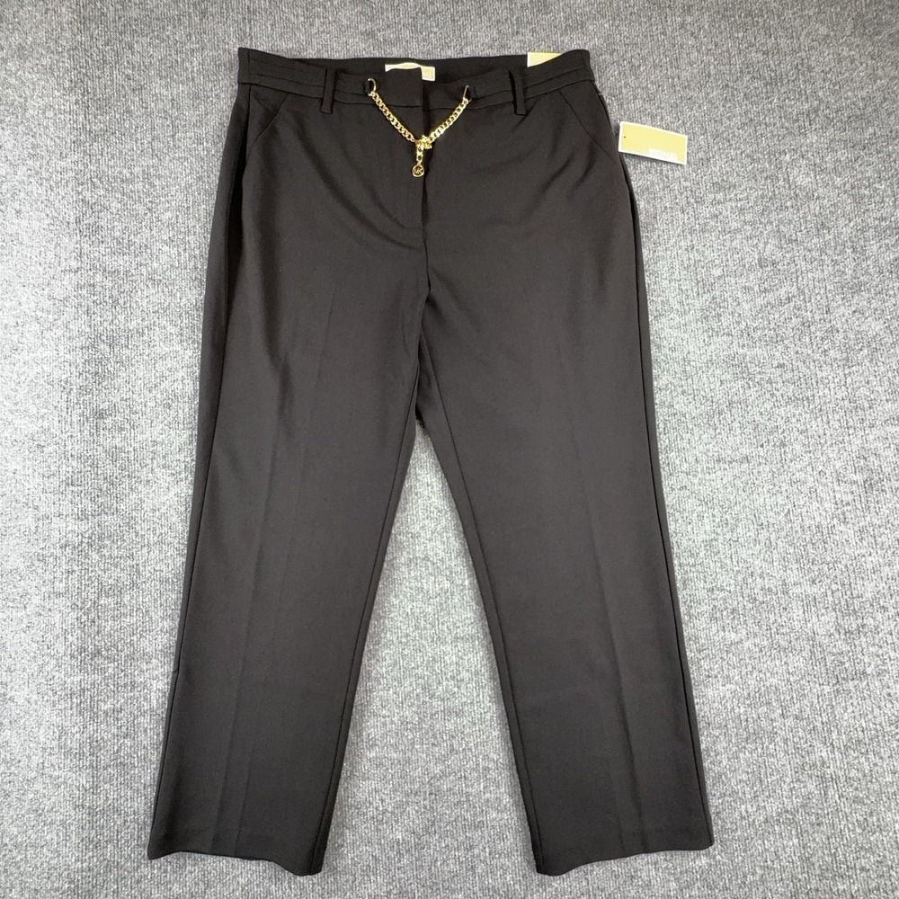 Michael Michael Kors Dress Pants Womens 14 Black High-Rise Straight Ankle Chain